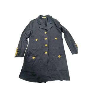 ST JOHN Collection Marie Gray Navy Gold Button Santana Knit Blazer Jacket 10